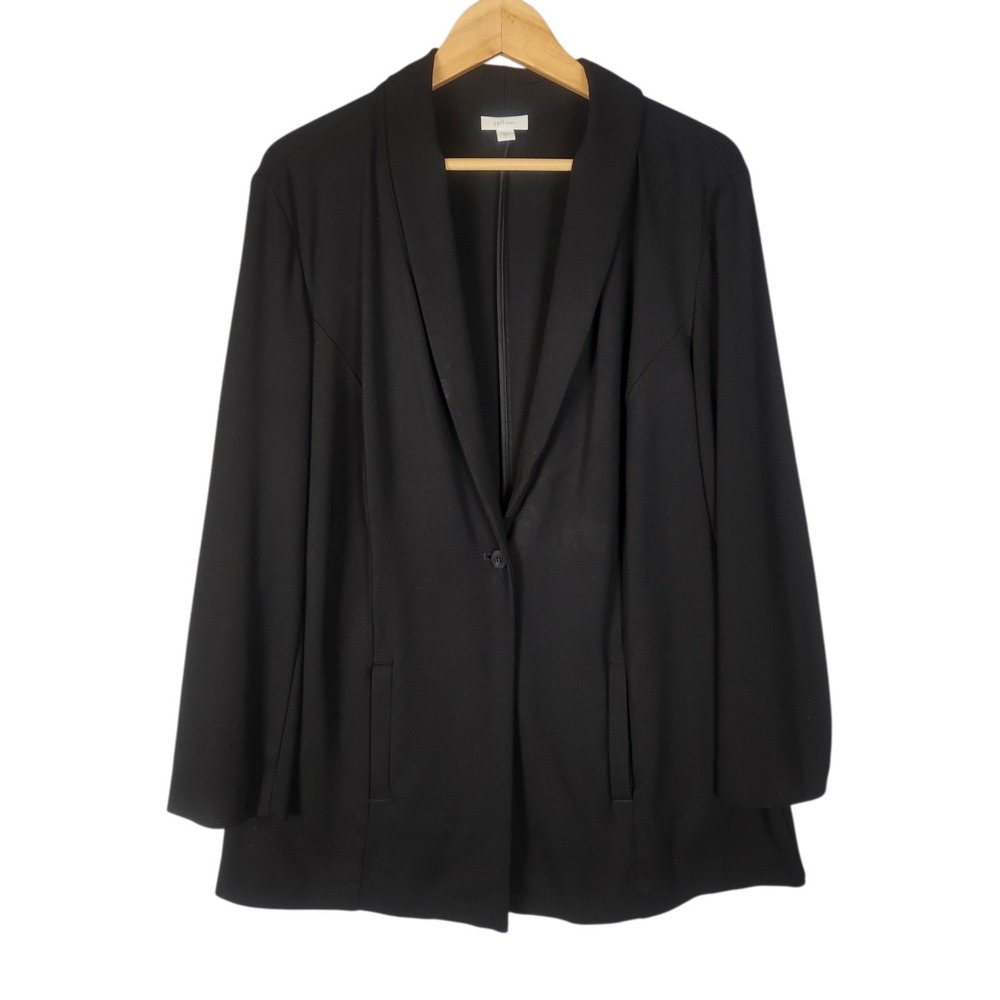 J. Jill‎ Ponte Knit Sweater Blazer Size XL Black Shawl Collar One-Button Stretch